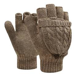 YSXY Damen Fingerlose Handschuhe Thermohandschuhe Fäustlinge mit Knopf Klappe für Frauen und Mädchen Winter Warm Strickhandschuhe Winterhandschuhe, Braun, Einheitsgröße von YSXY