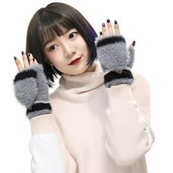 YSXY Damen Fingerlose Handschuhe Thermohandschuhe Fäustlinge mit Knopf Klappe für Frauen und Mädchen Winter Warm Strickhandschuhe Winterhandschuhe, Grau, Einheitsgröße von YSXY