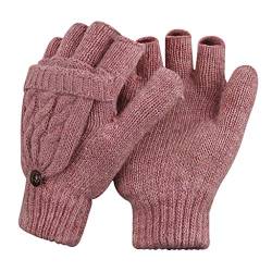 YSXY Damen Fingerlose Handschuhe Thermohandschuhe Fäustlinge mit Knopf Klappe für Frauen und Mädchen Winter Warm Strickhandschuhe Winterhandschuhe, Pink, Einheitsgröße von YSXY