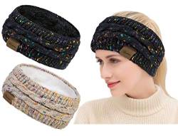 Winter Schleifen Stirnband Damen Gestrickt Warmes Stirnbänder Ohrenwärmer Kopfband Haarband Verdicken für Frauen Mädchen, Elastische Häkelarbeit Thermo Stirnband (Reines Schwarz, reines Grau) von YSense Beau