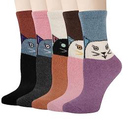 YSense Snug 5 Paar Damen Wollsocken, Gestrickte Warme Wintersocken, bunte Warme Socken mit Niedlichen Mustern, Geeignet Für Wanderungen oder als Geschenk für Frauen von YSense Snug