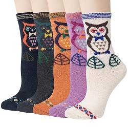 YSense Snug 5 Paar Damen Wollsocken, bunte Gestrickte Socken mit Niedlichen Mustern, dicke Warme Wintersocken für Damen, Geeignet als Wander und Trekkingsocken oder als Geschenk für Frauen von YSense Snug