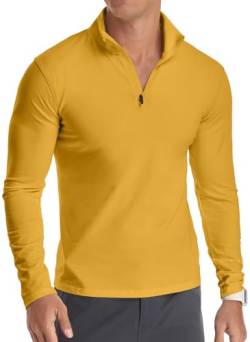 YTD Herren-Polohemden, lang/kurzärmelig, Viertelreißverschluss, leger, schmale Passform, Stehkragen, einfaches Design, Baumwollhemden, gelb, L von YTD