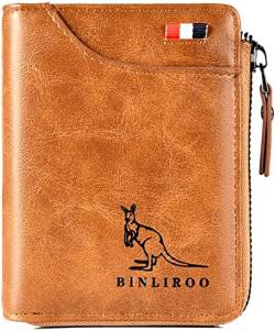 Binley Känguru Geldbörse aus Leder für Herren mit Reißverschluss, RFID-blockierend, Bifold Wallet mit separatem Ausweis-Kartenfenster,, khaki, 5, 3 von YTDZ