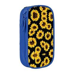 YTORA Federmappe mit Sonnenblumen-Motiv, große Kapazität, Stifttasche, langlebig, 3 Fächer, blau, Einheitsgröße, Taschen-Organizer von YTORA