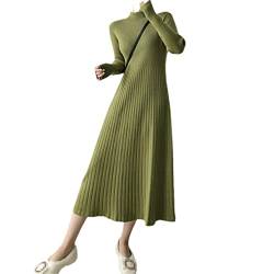 YTR6RTW Elegantes warmes halbes Rollkragen-Damen-Pulloverkleid mit A-Linie, volle Ärmel, schmale Taille, Damen-Strickpullover, Green, Einheitsgröße von YTR6RTW