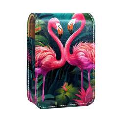 Lippenstiftetui,Lipgloss Lippenstift Organizer aus Leder mit Spiegel,Mini Lippenstifthaltertasche,Flamingo-Palme tropisch von YTYVAGT