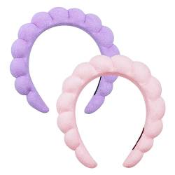 YU KUI LX Spa-Stirnband, 2 Farben, 14 Knoten, verbessertes Make-up-Stirnband, Stirnband zum Waschen des Gesichts, Hautpflege-Stirnbänder für Frauen, Blasen-Stirnband, Heimleben Stirnband (3# rosa + von YU KUI LX