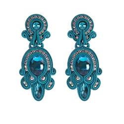 Ethnischer Stil Leder Tropfen Ohrringe Schmuck Frauen Soutache Handmade Weaving Big Hanging Ohrring blau von YUANCHENG