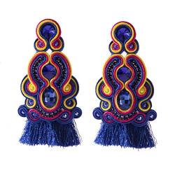 Handgemachte Produktion Leder Ohrringe Schmuck für Frauen Soutache Ethnischer Stil Big Drop Ohrring Party Geschenke dunkelblau (Shenlan) von YUANCHENG