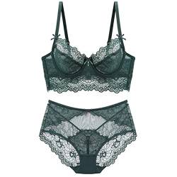 YUANCHENG Dünnes BH-Set aus Spitze, verstellbare Unterwäsche ohne Schwamm, ultradünnes Damen-Dessous-Set,Grün,75C von YUANCHENG