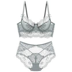 YUANCHENG Dünnes BH-Set aus Spitze, verstellbare Unterwäsche ohne Schwamm, ultradünnes Damen-Dessous-Set,grau,85C von YUANCHENG