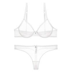 YUANCHNG Frauen Durchsichtige Spitze Push Up Transparenter Alltags-BH und Slip Tanga Open BH White2 90E von YUANCHNG