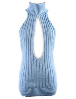 YUANMO Damen Pullover ärmellose Rückenfrei Turtleneck Open Back Sweater Backless Jumpsuit, Blau, Einheitsgröße von YUANMO