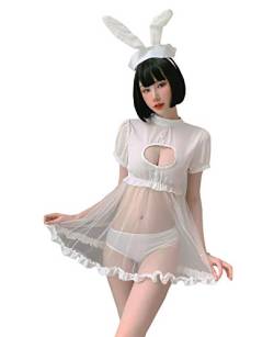 YUANMO Sexy Bunny Cosplay Dessous Kleid Kawaii Anime Kätzchen Schlüsselloch Kostüm Süß Maid Outfit Japanische Lolita Unterwäsche Gr. S-M, Schwarz (Weiß, One Size) von YUANMO
