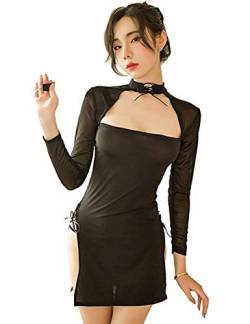 YUANMO Women's Lingerie Comfortable Nightshirt Uniform Temptation Long Sleeve Mini Cheongsam Sleepwear von YUANMO