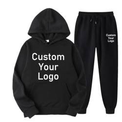 YUANOU Bedruckte Personalisierte Hoodies und Hosen für Herren und Damen, Geschenken Individuelle Sweatshirt und Jogginghosen Sets mit Ihrem Design, Foto/Logo/Text Black,S von YUANOU