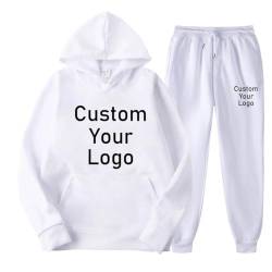 YUANOU Bedruckte Personalisierte Hoodies und Hosen für Herren und Damen, Geschenken Individuelle Sweatshirt und Jogginghosen Sets mit Ihrem Design, Foto/Logo/Text White,M von YUANOU