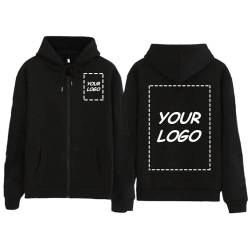 YUANOU Benutzerdefinierte Hoodies für Männer und Frauen - Personalisiertes Kapuzen-Sweatshirt, Entwerfen Sie Ihre Eigene Kapuzenjacke mit Reißverschlüssen Black,3XL von YUANOU