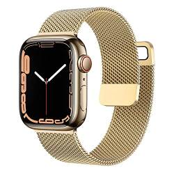 Metall Armband Kompatibel mit Apple Watch Armband 38mm 40mm 41mm 42mm 44mm 45mm 49mm, Edelstahl Mesh Magnetverschluss Ersatzarmband für iWatch Series 8/7/SE/6/5/4/3/Ultra-Gold,42mm 44mm 45mm 49mm von YUANYHE