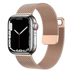 Metall Armband Kompatibel mit Apple Watch Armband 38mm 40mm 41mm 42mm 44mm 45mm 49mm, Edelstahl Mesh Magnetverschluss Ersatzarmband für iWatch Series 8/7/SE/6/5/4/3/Ultra-Roségold,38mm 40mm 41mm von YUANYHE