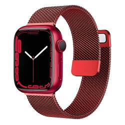 Metall Armband Kompatibel mit Apple Watch Armband 38mm 40mm 41mm 42mm 44mm 45mm 49mm, Edelstahl Mesh Magnetverschluss Ersatzarmband für iWatch Series 8/7/SE/6/5/4/3/Ultra-Rot,38mm 40mm 41mm von YUANYHE