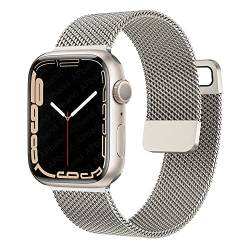 Metall Armband Kompatibel mit Apple Watch Armband 38mm 40mm 41mm 42mm 44mm 45mm 49mm, Edelstahl Mesh Magnetverschluss Ersatzarmband für iWatch Series 8/7/SE/6/5/4/3/Ultra-Sternenlicht von YUANYHE