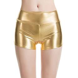 YUDATPG Frauen Glänzende metallische Booty Shorts Reflektierende Hotpants Dance Sport Bottom Rave Hohe Taille Unterwäsche Nachtclub Party Outfit, gold, XX-Large von YUDATPG