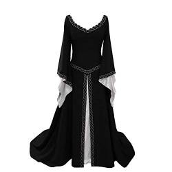 YUDATPG Mittelalterliches Kleid, ausgestellt, langärmelig, Renaissance-Kleid für Damen, Bauern-Chemise, Halloween-Kostüm, Fee, Gothic-Kleid, Nachthemd, Schwarz , XXX-Large von YUDATPG