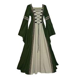 YUDATPG Mittelalterliches Kleid für Damen, Renaissance-Kleid, viktorianisches Ballkleid, Gothic-Stil, Trompete, langärmeliges Kleid für Halloween, Kostüm, irisches Cosplay, dunkelgrün, L von YUDATPG