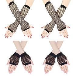 YUE QIN 4 Paare Lang und Kurz Fingerlose Fischnetz Handschuhe Schwarz Netz Mesh Handschuhe, Damen Handschuhe, Abendhandschuhe für 80er Jahre Verkleidung Kostüm Party Lieferungen von YUE QIN