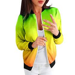 Bomberjacke Damen Blouson Frühlingsjacke Dünne Jacke Reißverschluss Fliegerjacke Motorradjacke für Fruhling Herbst 90er Aestethic Sweatjacke Mantel Blouson (Yellow, L) von YUE