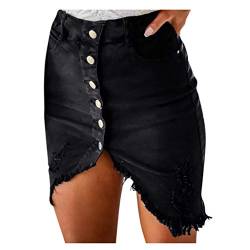 Damen Sommerrock Jeansrock Hüftrock A-Linie Rock Destroyed-Look zerrissen Rock Blue Denim Jeansskirt Knielang Bleistift Stretch Rock Leicht Freizeitkleid Party Beach Kleid von YUE