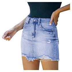 Mini-Jeansrock Damen hohe Taille vorne Knopf Röcke mit Fransen Elastischer Bund Jeansrock Denim Skirt Midirock Bleistift Stretch Rock Vintage Mode Freizeitkleid von YUE