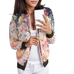 YUE Bomberjacke Damen Blouson Frühlingsjacke Dünne Jacke Reißverschluss Fliegerjacke Motorradjacke für Fruhling Herbst 90er Aestethic Sweatjacke Mantel Blouson von YUE