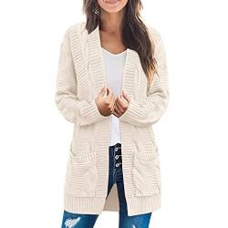 YUE Damen Strickmantel Lang Herbst Winter Strickjacke Casual Grobstrick Cardigan Open Front Gestrickte Pullover Tops Zopfmuster Sweater mit Taschen von YUE