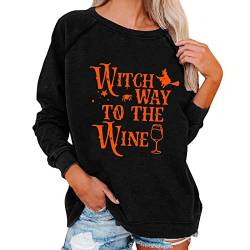 YUE Halloween Pullover Damen übergroße Sweatshirt Kürbis Katze Aesthetic Sweatshirt Langarm Halloween Rundhals Oberteil Herbst Vintage Sweat Pulli Langshirt Party Pulli Tops (Black, M) von YUE