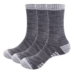 YUEDGE 3 Paar Herren Wandersocken Atmungsaktiv Hochleistung Trekking Camping Outdoor Sport Socken,Grau, L von YUEDGE