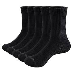 YUEDGE 5 Paar Sportsocken für Damen Atmungsaktiv Sport Crew Socken Hochleistung 35-40, Gepolstert, Anti Schweiß, Gekämmte Baumwolle (Schwarz/Weiße/Dunkelgrau) von YUEDGE