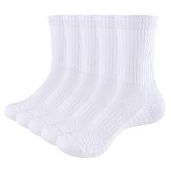 YUEDGE 5 Paar Sportsocken für Damen Atmungsaktiv Sport Crew Socken Hochleistung 35-40, Gepolstert, Anti Schweiß, Gekämmte Baumwolle (Schwarz/Weiße/Dunkelgrau) von YUEDGE