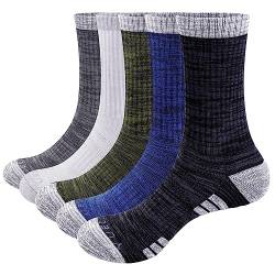 YUEDGE 5 Paare Baumwolle Sportsocken für Herren Atmungsaktiv Wicking Warme Arbeitssocken Wandersocken Trekkingsocken Hochleistung 37-42, Size ML von YUEDGE