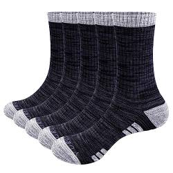 YUEDGE 5 Paare Baumwolle Sportsocken für Herren Atmungsaktiv Wicking Warme Arbeitssocken Wandersocken Trekkingsocken Hochleistung 41-45, Size MXL von YUEDGE