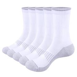 YUEDGE Sportsocken Damen Tennissocken Atmungsaktive Gepolsterte Anti-Blasen Weich Wandersocken Laufsocken Baumwoll Socken Damen 35-38/39-42, 5 Paar Weiß von YUEDGE