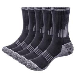 YUEDGE Sportsocken Herren Arbeitssocken Anti-Blasen Weich Gepolstert Wandersocken Baumwolle Atmungsaktiv Laufsocken Tennissocken für Männer 39-42/43-46 Schwarz 5 Paar von YUEDGE