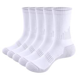 YUEDGE Sportsocken Herren Arbeitssocken Anti-Blasen Weich Gepolstert Wandersocken Baumwolle Atmungsaktiv Laufsocken Tennissocken für Männer 39-42/43-46 Weiß 5 Paar von YUEDGE