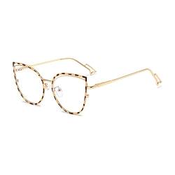 YUELUQU Blaulichtfilter Brille Damen Elvis Brille Metallgestell Brille Ohne Stärke Fake Brille Brillenfassung Blockieren Blaue Licht von PC, TV und Handy (Leopard) von YUELUQU