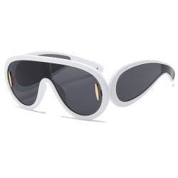 YUELUQU Fashion Rave Sonnenbrille für Damen Herren Oversized Futuristische Shield Wave Maske Sonnenbrille Designer Stil, Weiß/Grau von YUELUQU