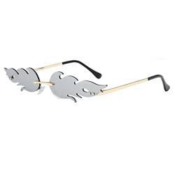 YUELUQU Feuer Flamme Sonnenbrille für Frauen Rimless Party Nette Abschlussball Halloween Gläser Mode Welle Rimless Gläser Für Frauen Männer... (Silbrig) von YUELUQU