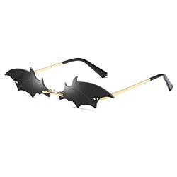 YUELUQU Feuer Flamme Sonnenbrille für Frauen Rimless Party Nette Abschlussball Halloween Gläser Mode Welle Rimless Gläser Für Frauen Männer... (bat schwarz1) von YUELUQU