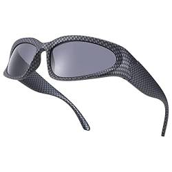 YUELUQU Futuristisch Sonnenbrillen Fahrradbrille für damen herren Y2K Sportbrille UV400 Schutz party brille rennrad brille (Grau(R)-Grau(L)) von YUELUQU